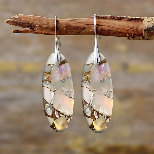 Vintage Natural Oval Stone Earrings