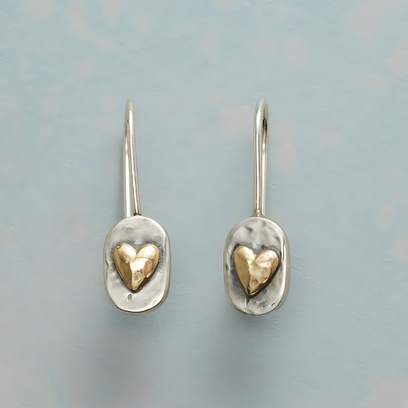 Vintage Golden Heart Silver Earrings