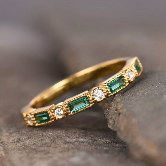 Vintage Radiant Emerald Zirconia Gold Ring