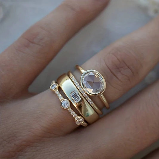 Vintage Elegance Gold & Zirconia Ring Set